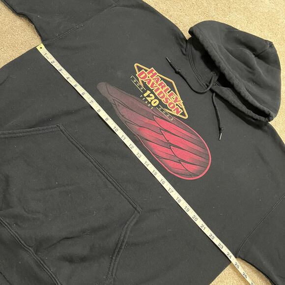 Harley Davidson 120th Anniversary Black w/ Red Hoodie Sweatshirt Large - Picture 6 of 7